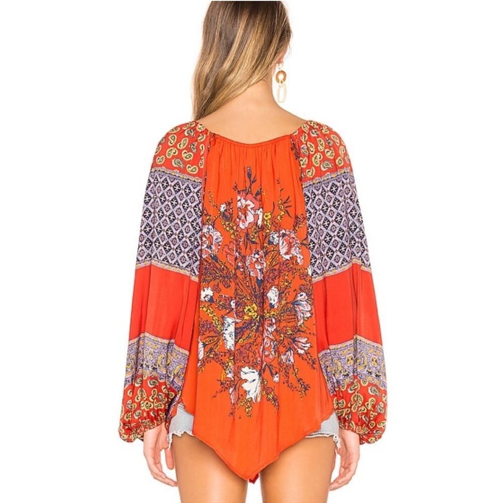 Free People Positano Print Blouse NWT Size XS Cherry Combo Boho Spring Chic - Picture 3 of 15